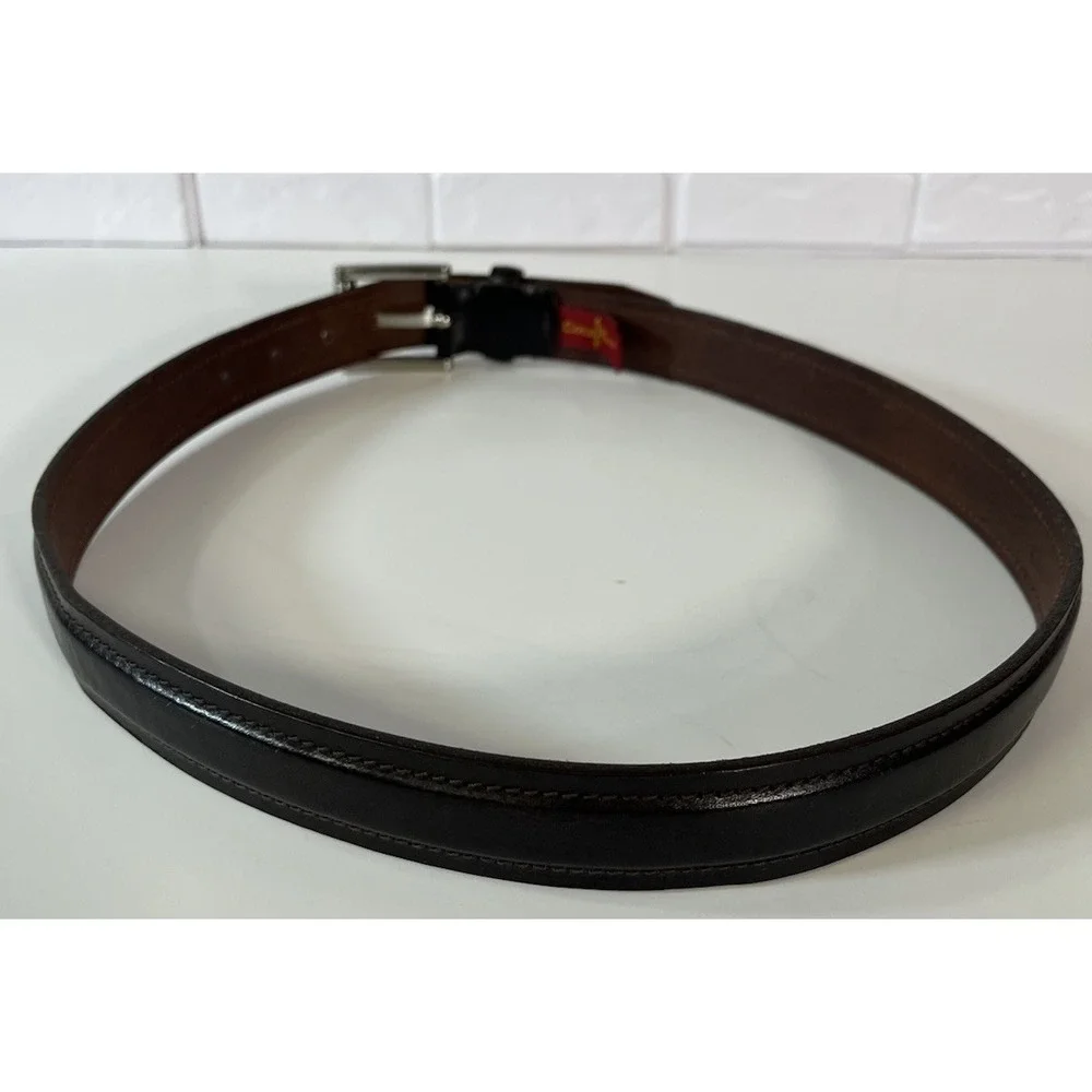 Men's COLE HAAN Dark Brown Leather Dress Belt Brass‎ Buckle Sz 38